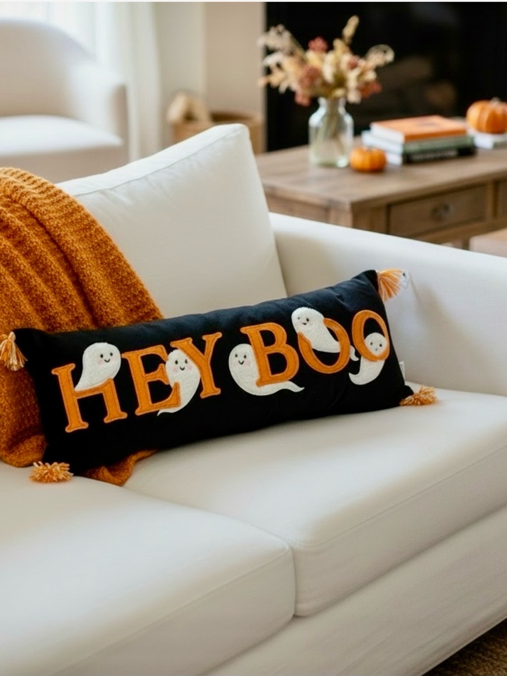 NWT Cupcakes and Cashmere Hey Boo Decorative Ghost Pillow Tik Tok Famous
